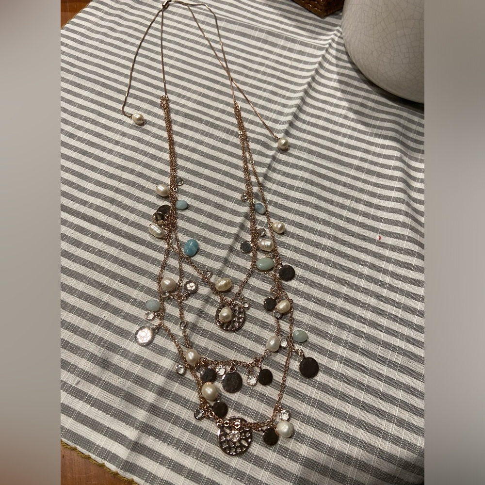Rose gold color adjustable 3 tier necklace with assorted stoned